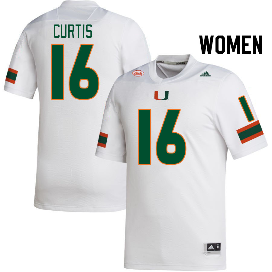 Women #16 Malik Curtis Miami Hurricanes College Football Jerseys Stitched-White - Click Image to Close